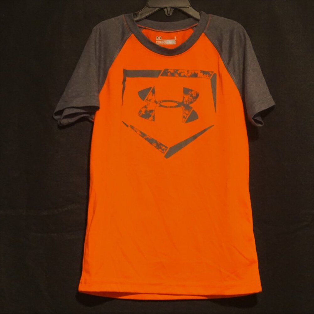 Under Armour Baseball Short Sleeve Orange and Gray Boys 7 Tee